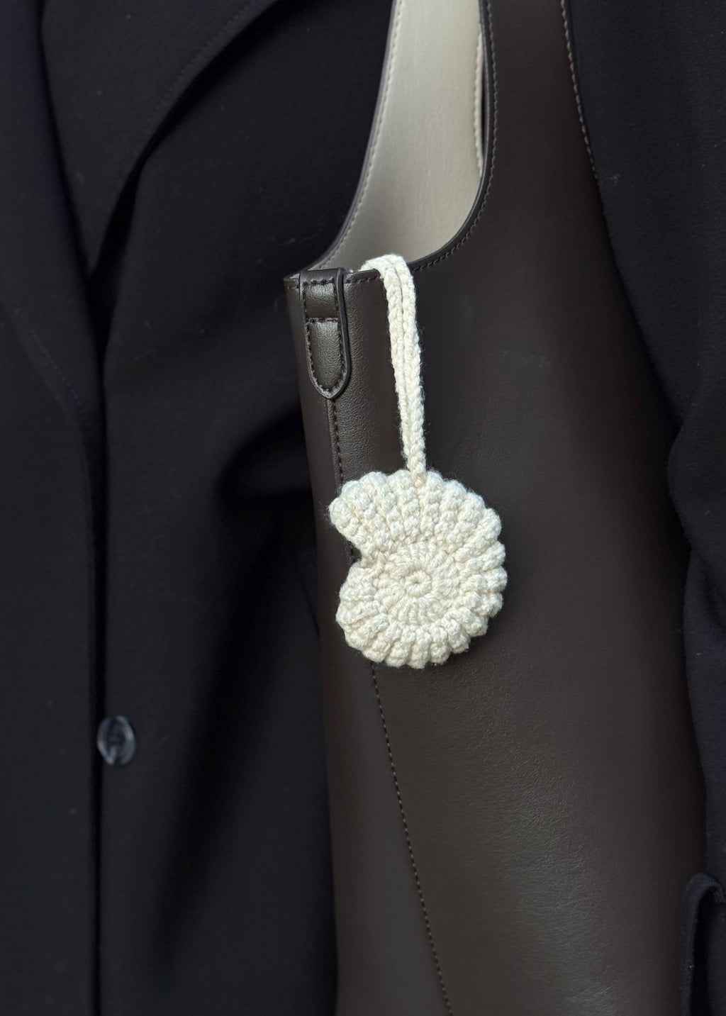Handmade crochet seashell bag charm